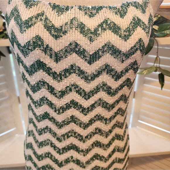 KASIA NEW GREEN WHITE SEQUIN DRESS SIZE SMALL RETAIL $225 - Picture 2 of 8
